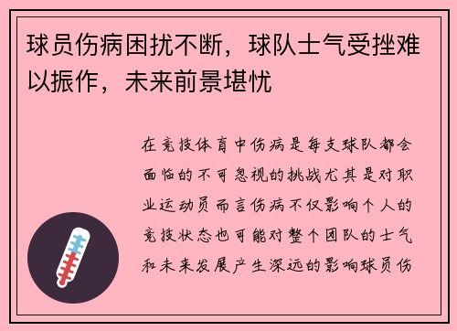 球员伤病困扰不断，球队士气受挫难以振作，未来前景堪忧